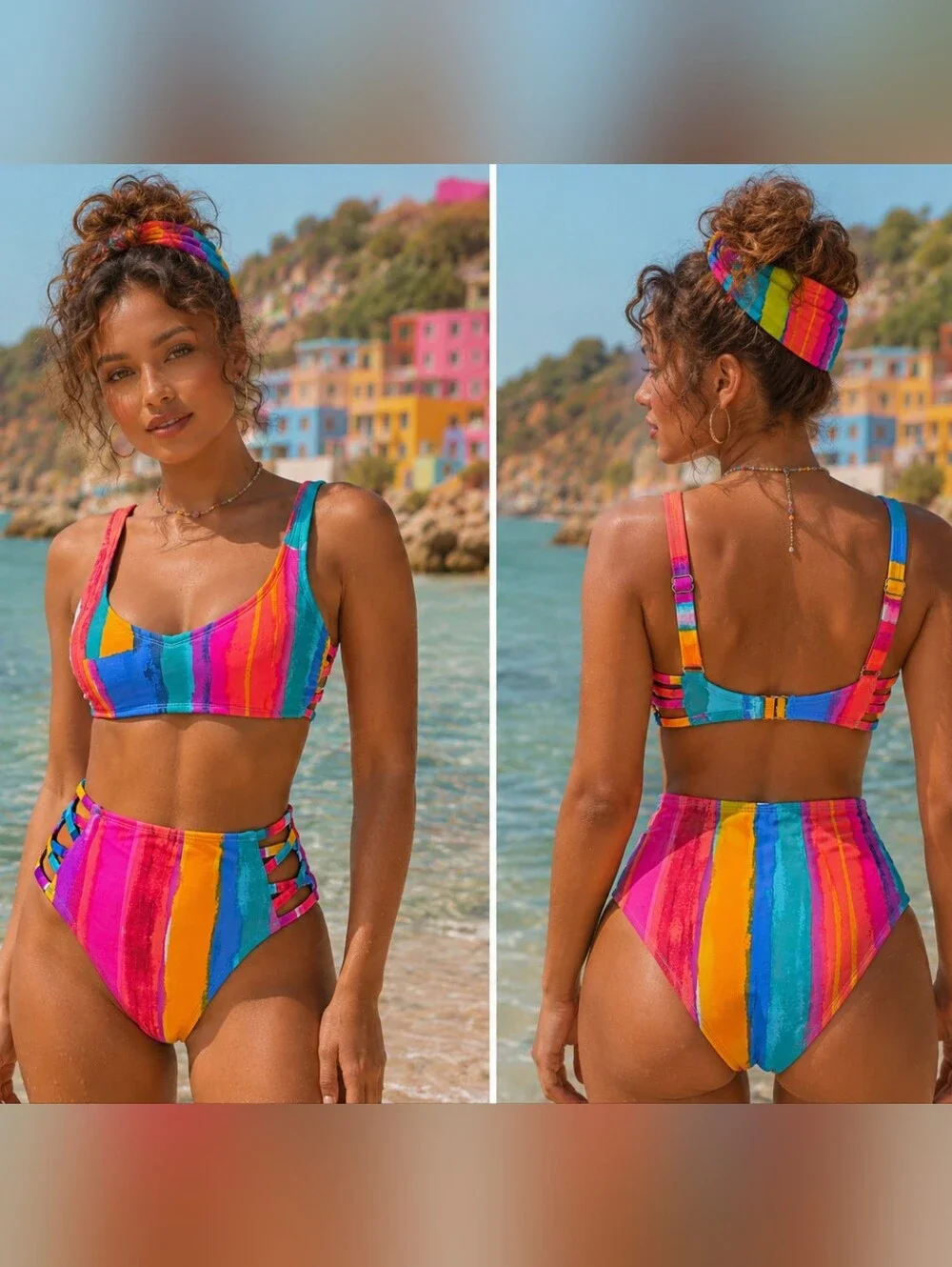 🌈 Xhilaration XS Rainbow High Waist Bikini Set NWT Beach Vacation